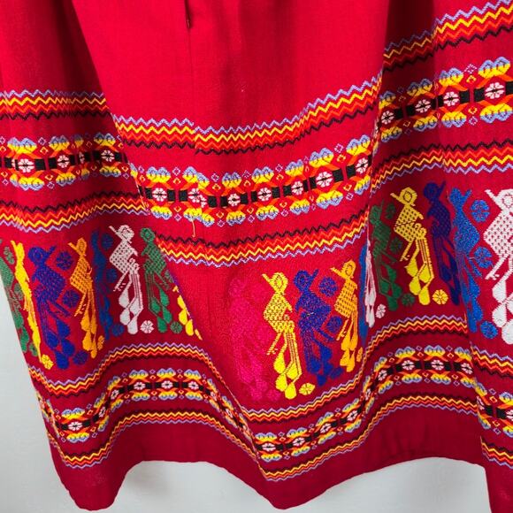 Handmade Guatemalan Red Mexican Skirt Colorful Embroidered Peasant Ethnic XL - Picture 4 of 13